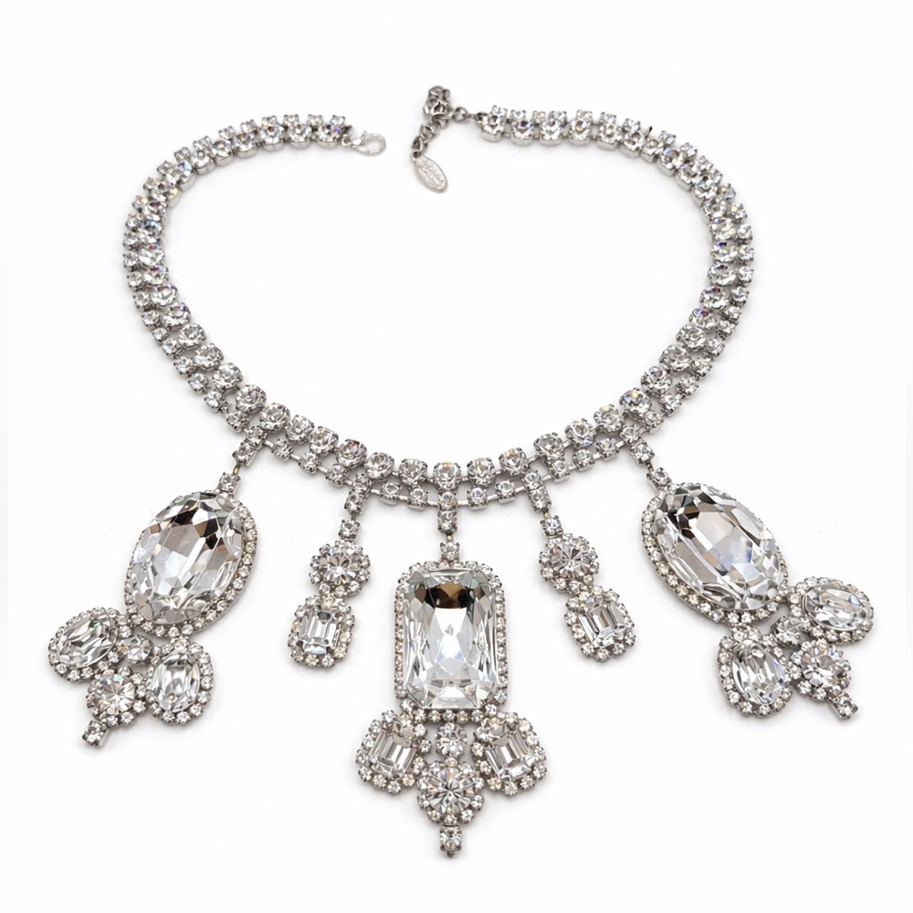 Creations Georgianni Statement Necklace Clear Crystal Rhinestone Bib Signed 18in